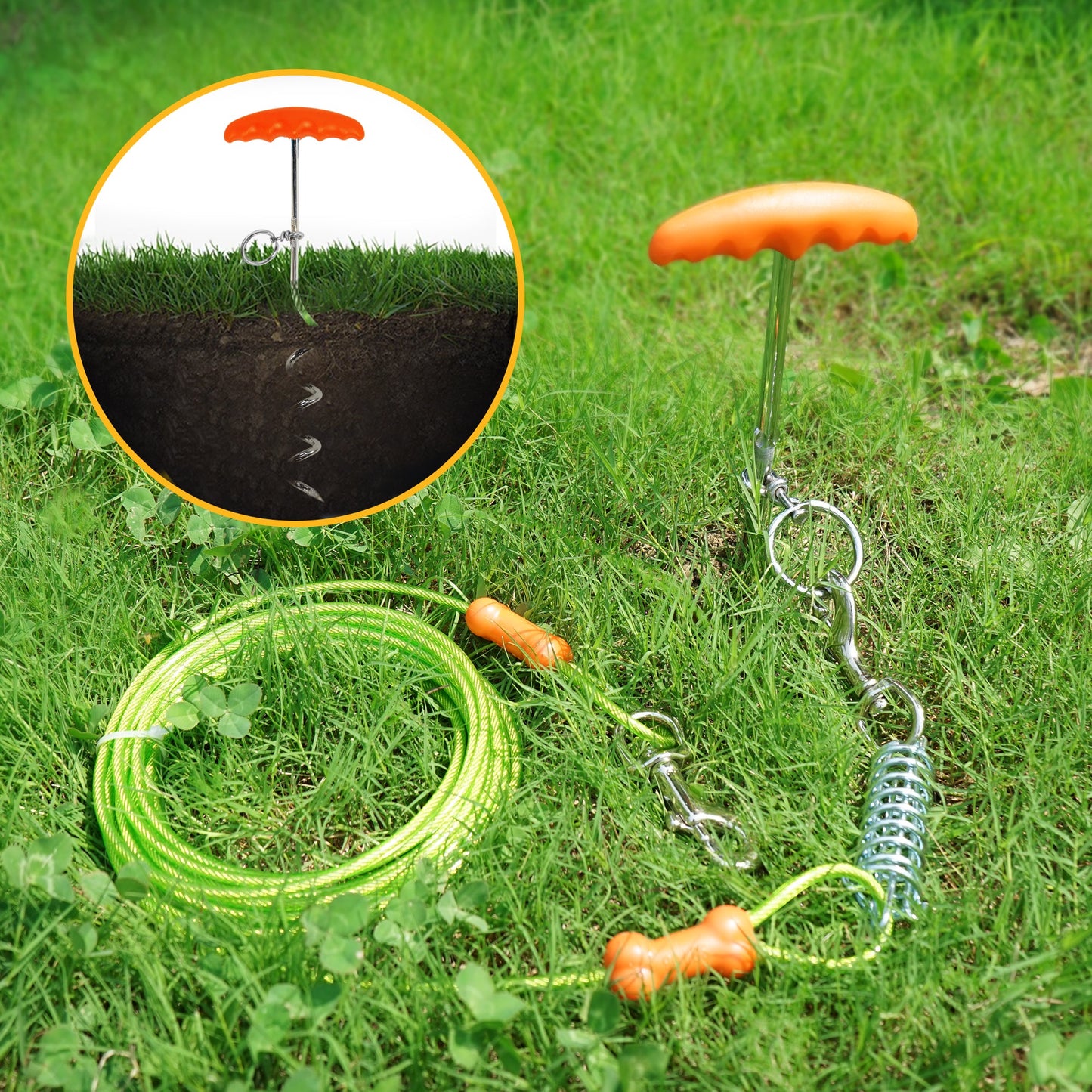 Tie-Out Cable & Spiral Stake with Spring