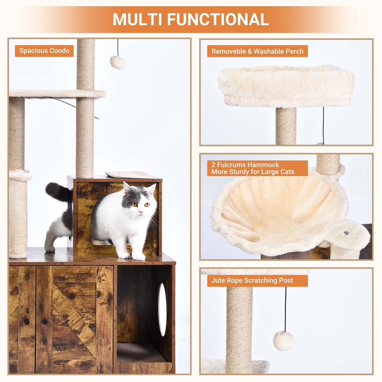 Cat Litter Box Enclosure with Cat Tree 2-in-1 58 inch