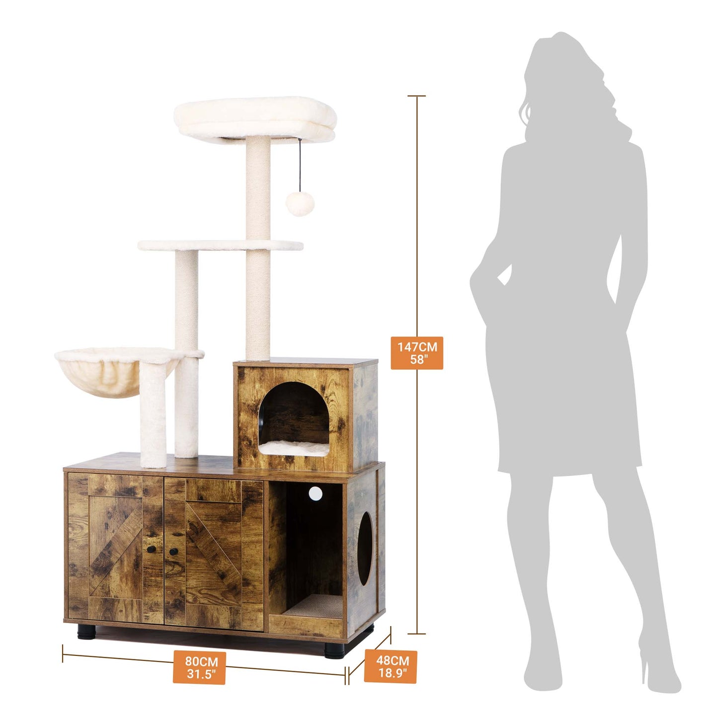 Cat Litter Box Enclosure with Cat Tree 2-in-1 58 inch