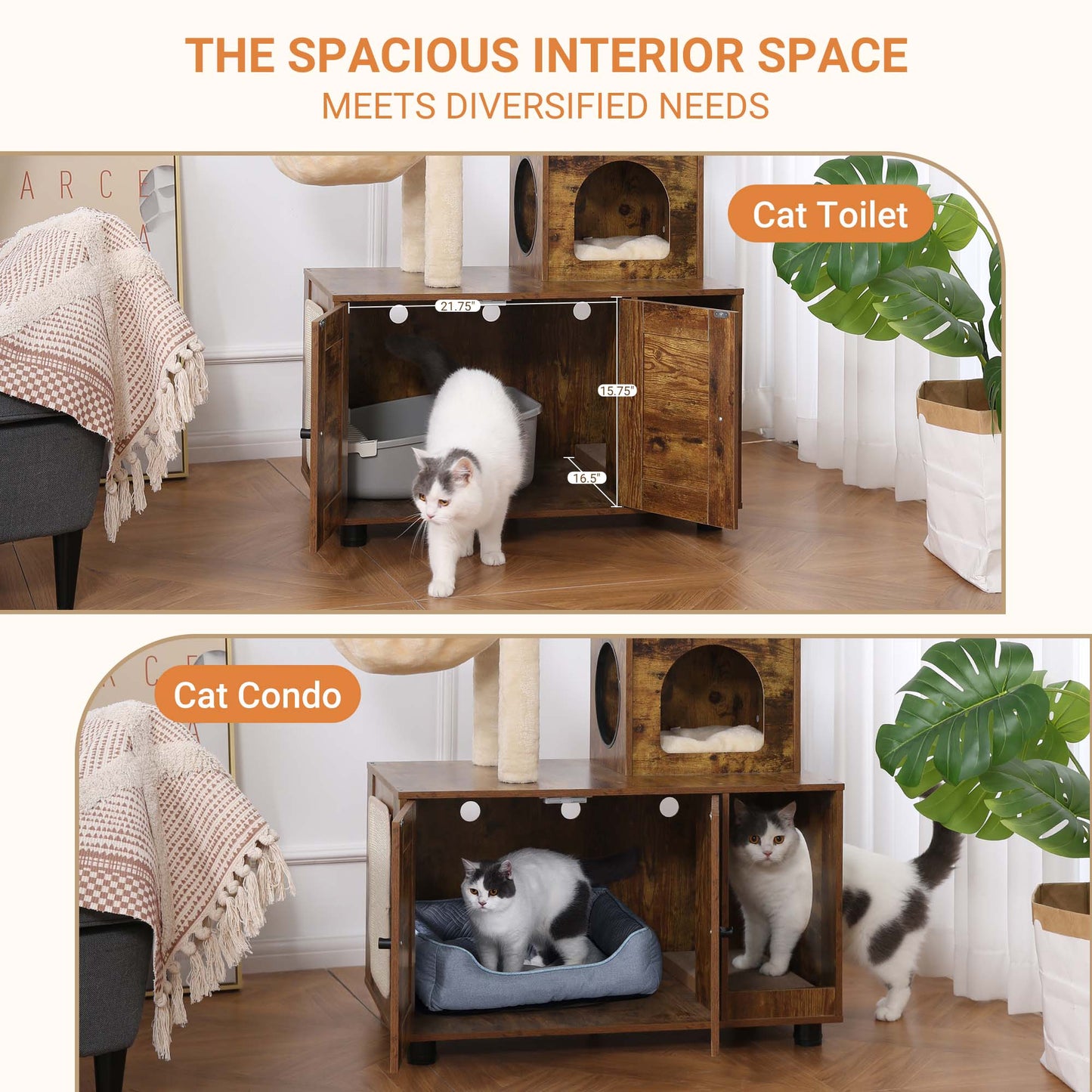 Cat Litter Box Enclosure with Cat Tree 2-in-1 58 inch