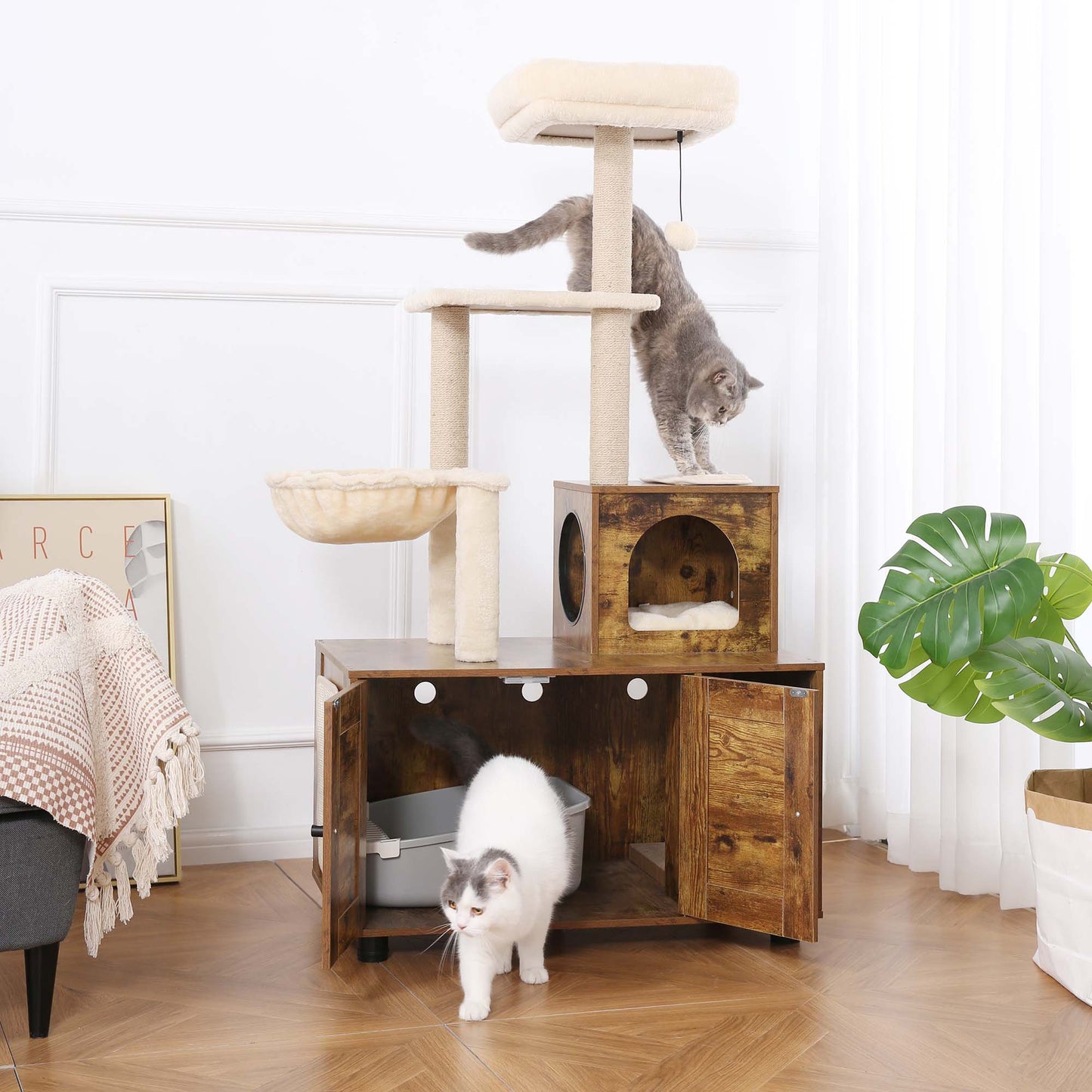 Cat Litter Box Enclosure with Cat Tree 2-in-1 58 inch