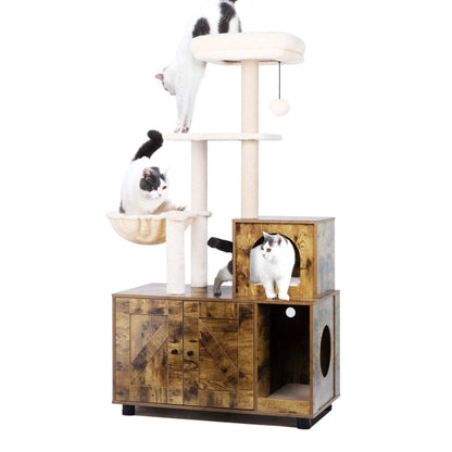 Cat Litter Box Enclosure with Cat Tree 2-in-1  58 inch