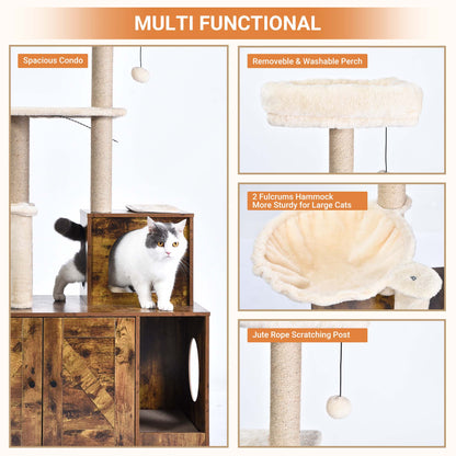 Cat Litter Box Enclosure with Cat Tree 2-in-1  58 inch