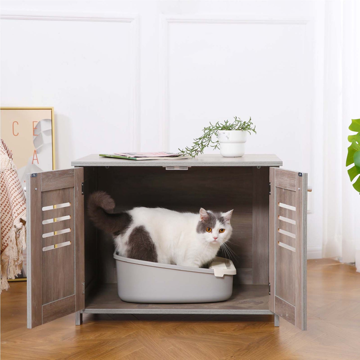 Cat Litter Box Enclosure Grey